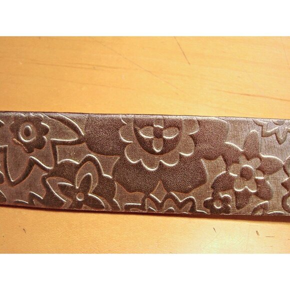 Fossil Bronze Metallic Floral Stamp Genuine Leather Belt Boho Dress Western Sz L - Picture 12 of 12